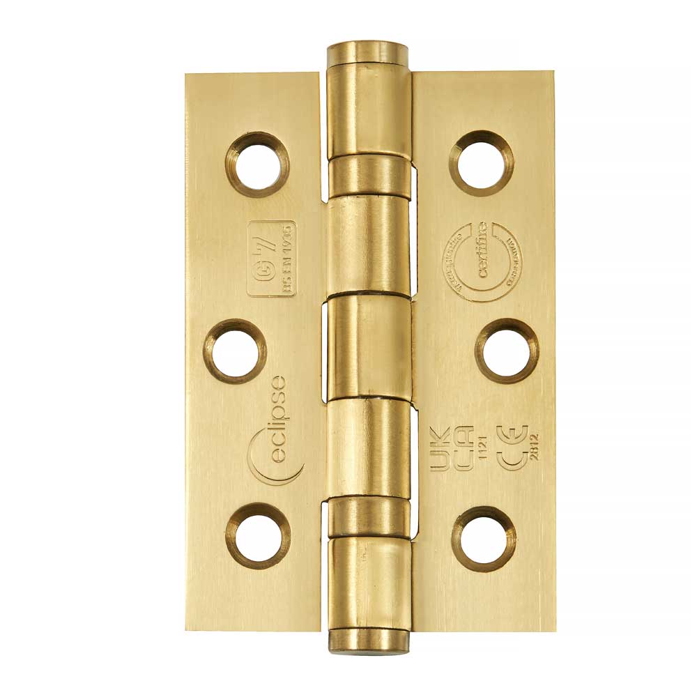 Eclipse 3 inch (76mm) Ball Bearing Hinge Grade 7 Square Ends - Satin Brass (Sold in Pairs)
